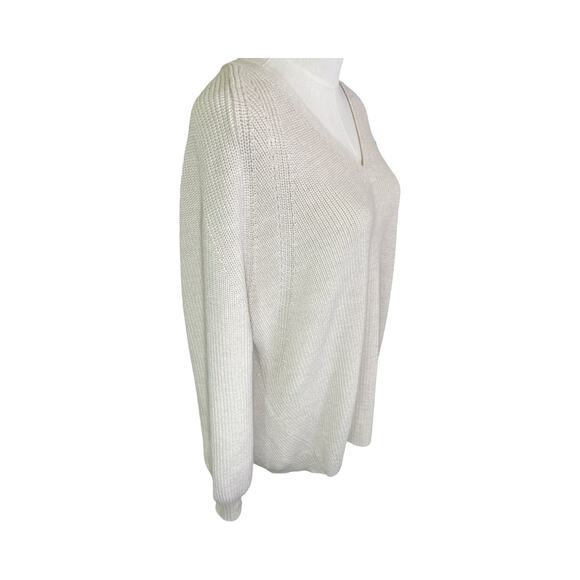 Athleta XL Merino Wool Blend Sweater V-Neck Knit Pullover Beige Tan Lightweight - Picture 6 of 8